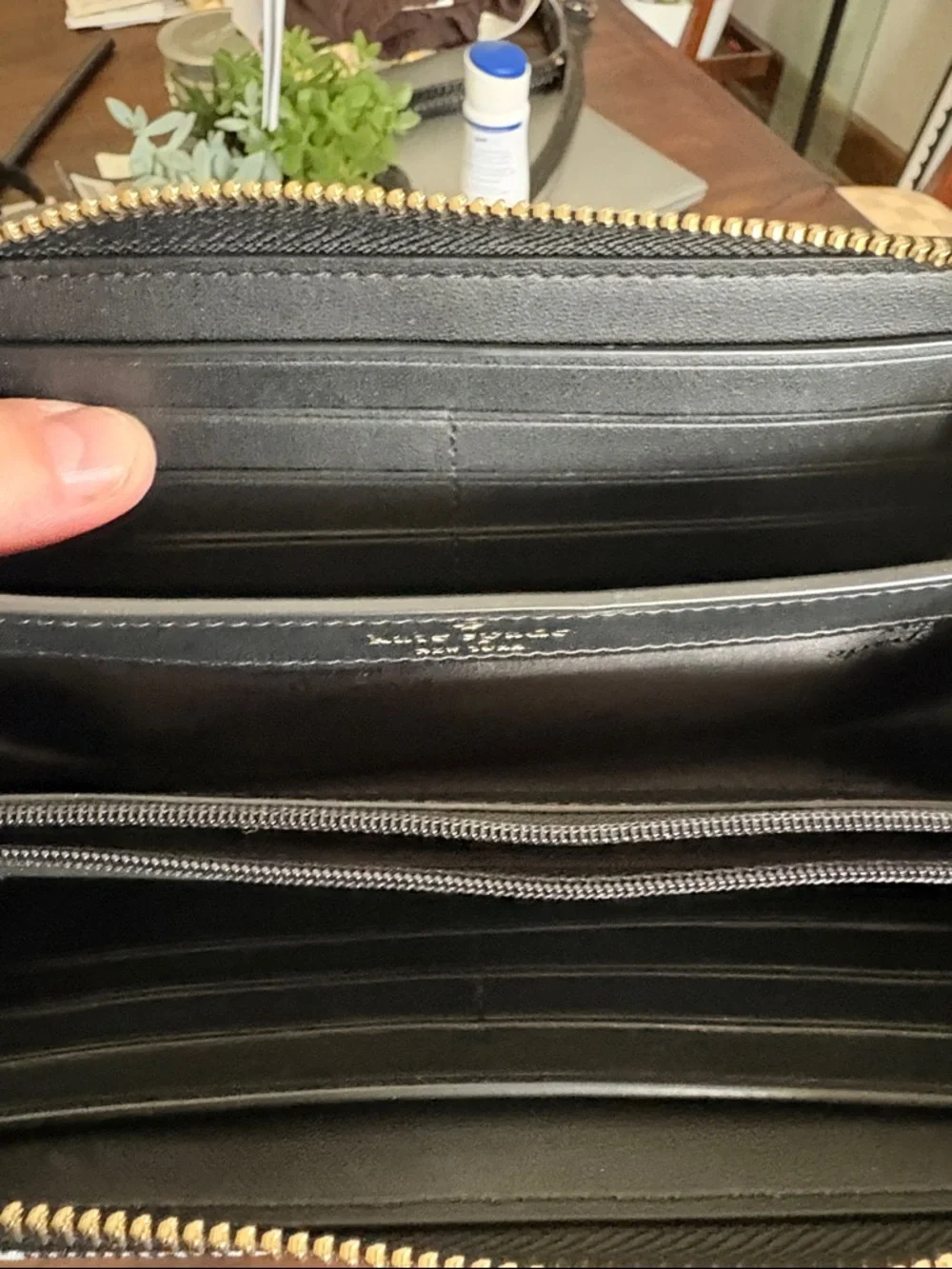 kate spade Black and White Buffalo Check Zip Wallet